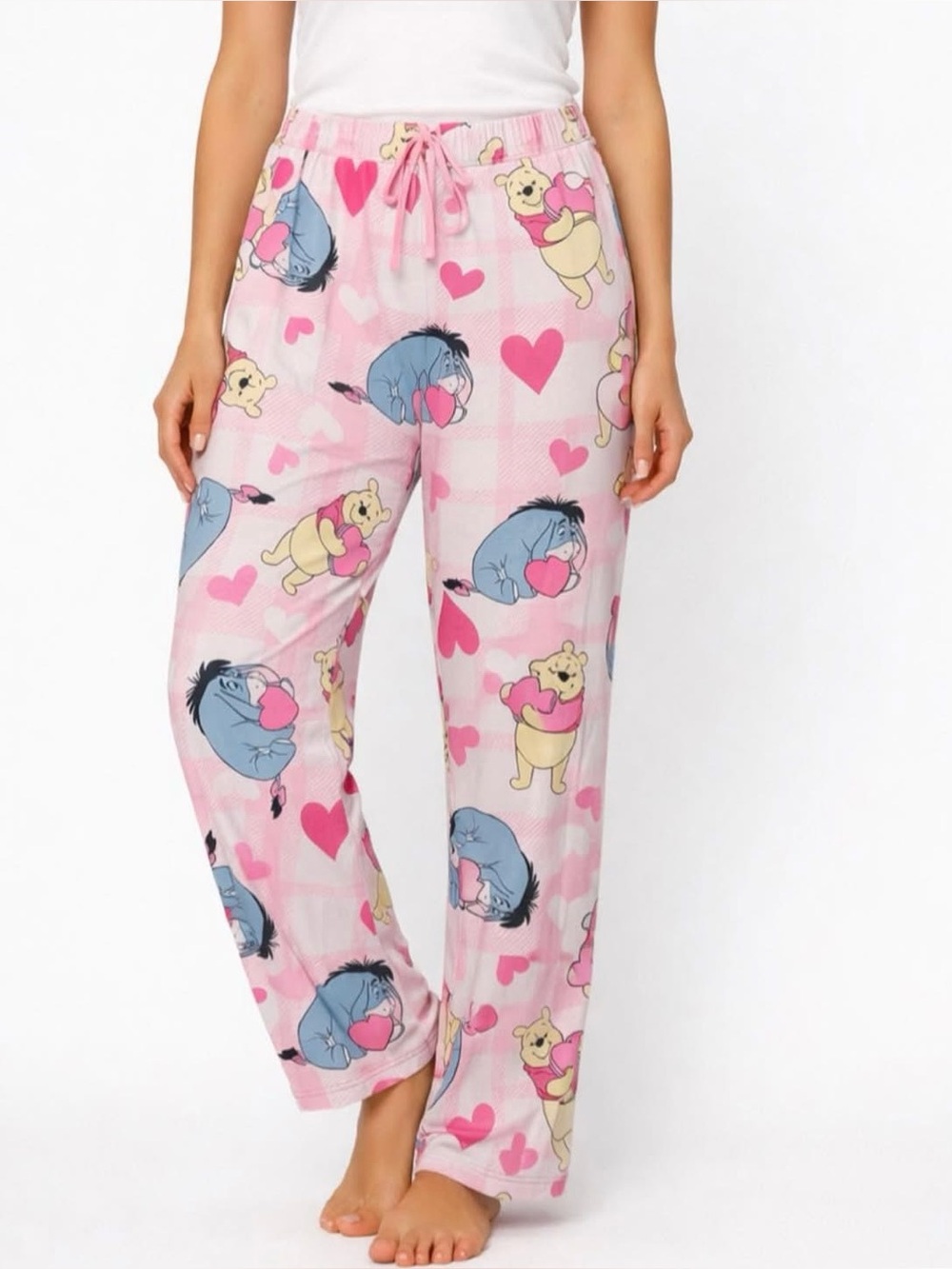 Disney Pink Winnie the Pooh & Eeyore Heart Print Pajama Bottoms